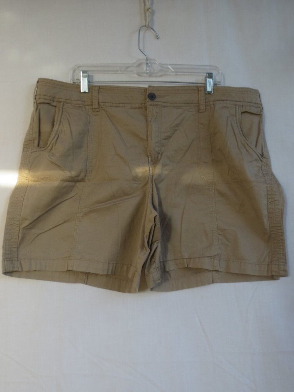 Like New Basic Editions Shorts Tan High Rise Lightweight Stretch Cotton Size XXL
